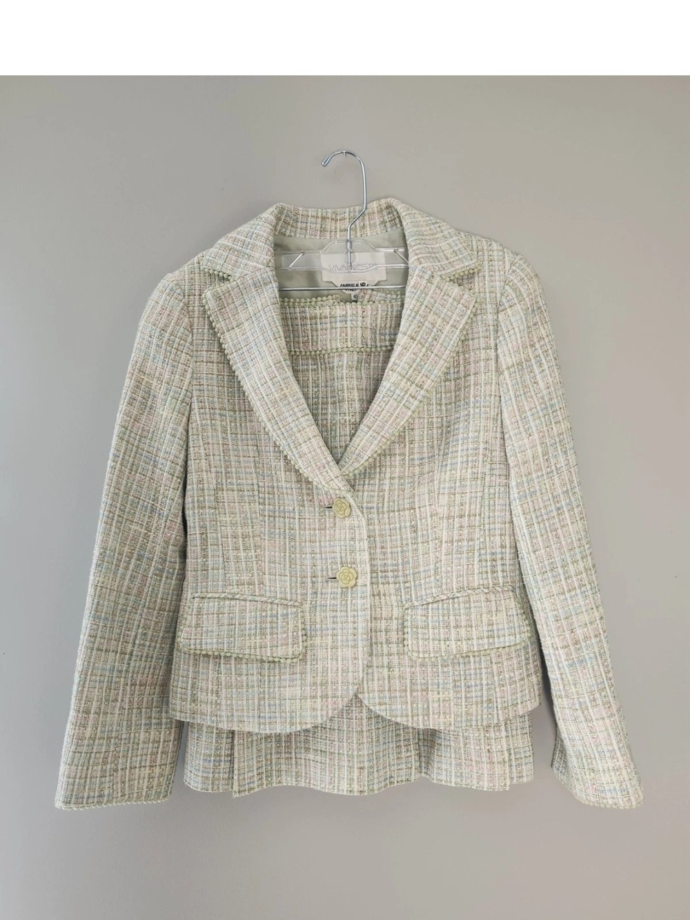 Vtg Viva Presto Pastel Tweed Skirt Set Fabric Italia Office Career Wear Sz40